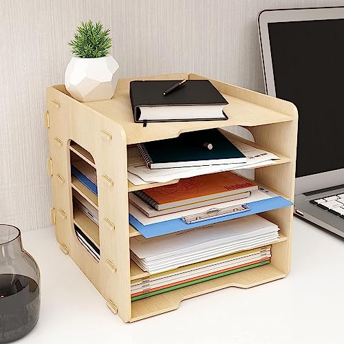 PUNCIA Dokumentenablage A4 Briefablage 5 Ablagefächer Holz Schreibtisch Datei Organizer Papierablage Aktenaufbewahrung Ablagesystem Dokumentenhalter Ordner für Büro Arbeitszimmer Schule Office