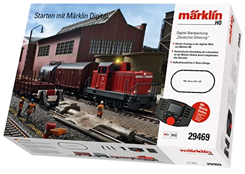 Märklin Modelleisenbahn Digital-Startpackung Moderner Rangierbetrieb 29469 – Diesel-Lokomotive mit Kesselwagen und Güterwagen, inklusive mobiler Station und automatischer Verbindung