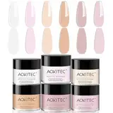 Aokitec Acrylpulver für Nägel, 6 Farben Klar Nude Rosa Acrylic Powder für Nagelverlängerungen 3D Nagelschnitzerei Nail Art, Nail Powder für Acryl Pulver Nails, Nägel Selber Machen