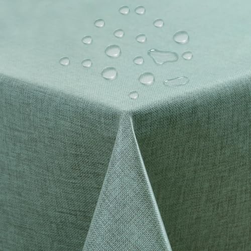 ATsense Tischdecke Abwaschbar Grün, Abwischbare Tischdecken Wasserabweisend Lotuseffekt, Fleckabweisend Table Cloth Leinenoptik, Tischtuch 140x200 cm Rechteckig