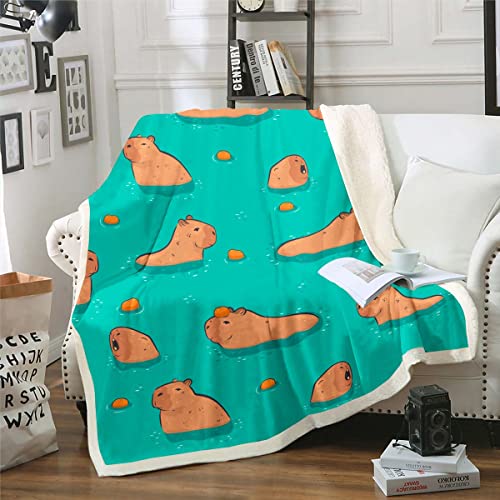 Capybara Decke 150x200,Lustige Capybaras Im Wasser Decke Werfen für Kinder Teens,Nette Maus Nagetiere Tiere Fleece Decke Cartoon Stil Fuzzy Decke Weiche,Kawaii Geschenke für Capybara Liebhaber