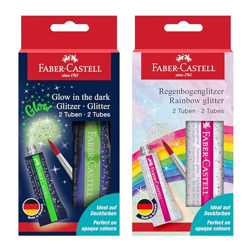 FABER-CASTELL 205213 - Glitzer Regenbogen und Glow In The Dark, je 2 x 12 ml, zum Malen und Basteln