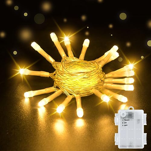 Dalugo Lichterkette , 2M 20 LED Warmweiß mit 6h Timer, IP65 Wasserdicht Batterie für Innen außen Weihnachtsdekorationen