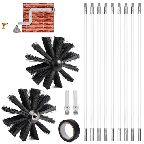 WPPQWP Kaminbürste Stange Set(3.6m,ø150mm), Nylon Ofenrohrbürste, Schornsteinfeger Bürste, Mit Flexiblen Stangen(9x410mm), Einsatz Mit Elektrobohrern, Für Schornsteine, Rohre