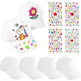 LoNinLoAn Graffiti Kappe Bastelset 6 Stück DIY Kappe Weiß Kinder Bemalen DIY Baseballcap Anstrich Hut Mütze Kinder Baseballmütze mit 4 Pcs Edelstein Aufklebern