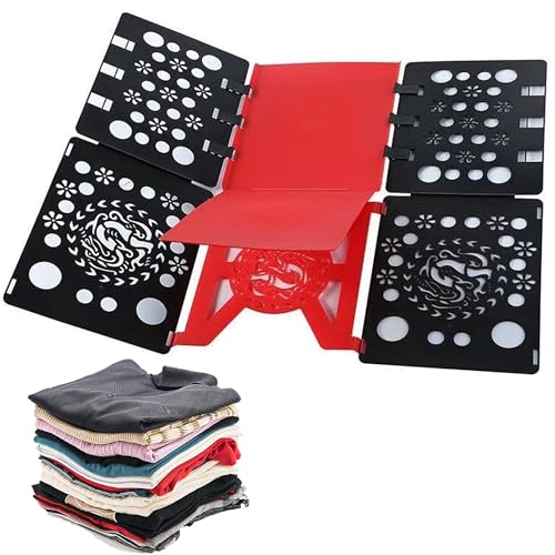 SUQ T Shirt Faltbrett, Sondermuster, Faltbrett Für Kleidung Hemd für Erwachsene, T Shirt Faltbrett Kinder und Erwachsen, Zusammenleghilfe, Faltbrett Wäschefalter Wäsche (Schwarz und Rot)