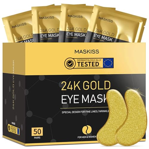 Augenpads (50 Paar) - 24K Gold-Augenmasken, Hautpflege, angereichert mit reichlich Kollagen, Hyaluronsäure, Anti-Aging-Gelpads zur Selbstpflege für geschwollene Augen, Augenringe und Tränensäcke