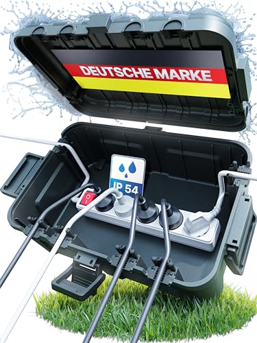 Adlerfokus Kabelbox wasserdicht IP54 [Das Original] Safe Box - Sicherheitsbox - Outdoor Box wasserdicht - Steckerschutz aussen wasserdicht - Wetterfeste Elektrobox - Schutzbox