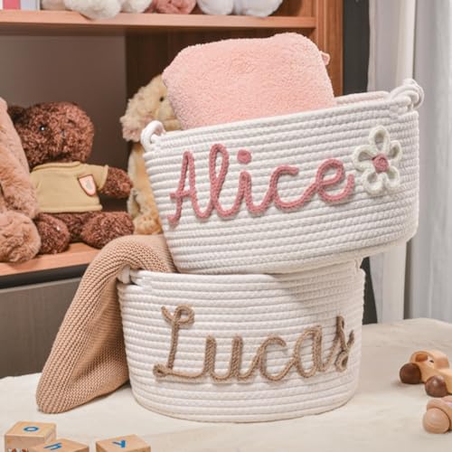 Personalisierter Baby-Geschenkkorb, Baby-Geschenkkorb, Baumwollkorb, Spielzeugkorb, individueller Name, Babykorb, Baby-Spielzeug, Aufbewahrung, Organizer, Kinderzimmer, Dekoration, Geschenke (L-21 x