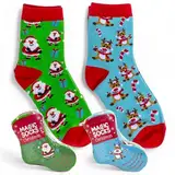 MIJOMA 2 Paar Magische Socken für Kinder, EU22-34, Kuschelige Strümpfe mit Überraschungseffekt, Baumwollreich, Maschinenwaschbar, Geburtstag, Weihnachten & Adventskalender (Santa & Rentier)