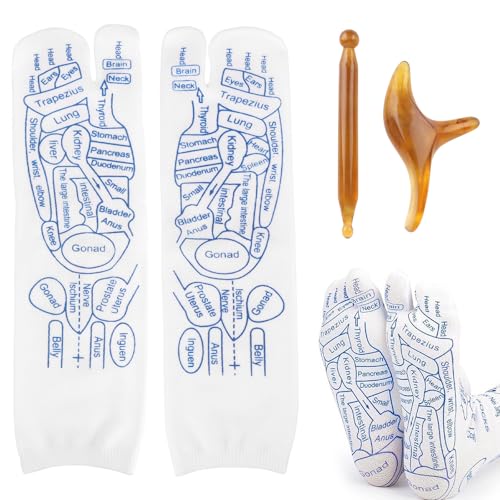 VMUTGA Fußmassage Socken Set, 1 Paar Fußreflexzonen Socken, Reflexology Socks mit Massage Tools, Akupressur Socken für Fußakupressur, Verbesserung der Fußgesundheit (Frauen 35-39 Größe)