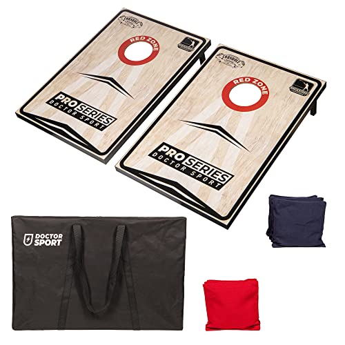 Profi Series Cornhole Doppel Komplett - 2X 90x60cm inkl. 8 Bean Bags - Amerikanisches Cornhole 13kg - 400 Gram Bean Bags- 15x15 cm- und Tragetasche - 13kg. aus echtem Holz