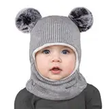 Ourdort Schlupfmütze Kinder,Baby Mütze,Babymütze Winter,Baby Mütze Winter Neugeborene,mit Bommel Fleecefutter Beanie Mütze,für 2-7 Jahre alt Baby. (grau)