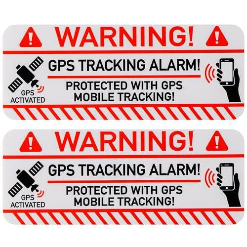 Aufkleber Set "GPS TRACKING ALARM!", 2 Stück, 7,5 x 3 cm, selbstklebende Folie, außenklebend, Warnhinweis Sticker Innen- und Außenbereich, Diebstahl Schutz Klebesticker, Hinweissticker alarmgesichert