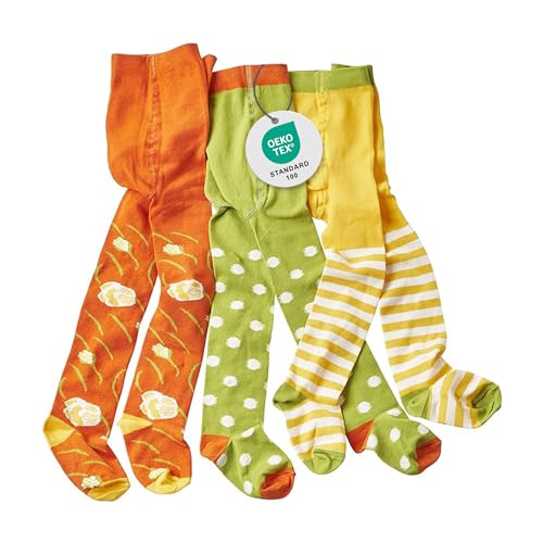 wellyou baby/kinder Strumpfhosen für Mädchen, Baby-Strumpfhose/Kinder-Strumpfhose Gr 62-146, made in Europe (grün/weiß Punkte & Blumen | gr 74-80)