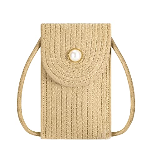 QH-Shop Crossbody Strand Tasche Strohtasche für Frauen Vintage Casual Handgefertigt Verschluss mit Schnalle für Damen Mädchen Freizeit Mobiltelefon Reisen Urlaub