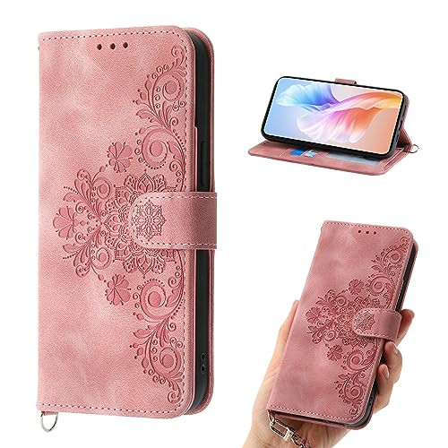 Auslbin Blumen Hülle Kompatibel mit Redmi A1/ A2 4G, 5 Kartenfächer Handyhülle Vintage-Stil PU-Leder SchutzHülle Kompatibel mit Redmi A1/ A2 4G, Rosa