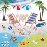 Zocipro 33 Stück Strand Deko Mikrolandschaft, Deko Meer Und Strand Miniliegestuhl Strandkorb Sonnenschirm Kleine Palme, Miniatur Stranddeko für DIY, Zen Garten Dekoration, Einzigartiges Geschenk