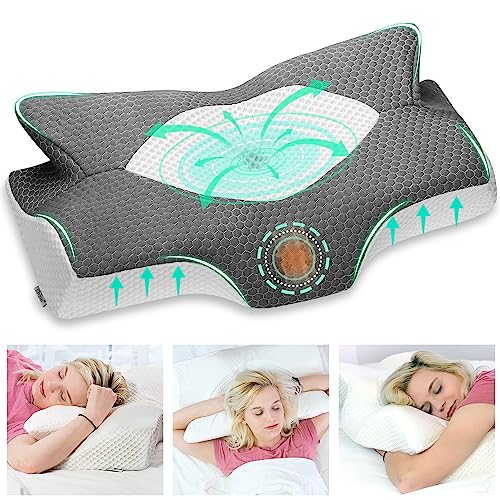 Elviros Orthopädisches Kissen aus Memory Foam, Seitenschläferkissen Nackenstützkissen, Kopfkissen Nackenschmerzen Ergonomisches Schlafkissen für Nacken-und Schulterschmerzen, Dunkel Grau & Weich