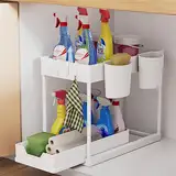 AIXPI Küchen Organizer 2 Etagen, Unter Waschbecken Regal mit Haken und Tasse Gewürzregal Spülschrank Organizer Küchenregal Schrank Organizer für Badezimmer Küche Weiss