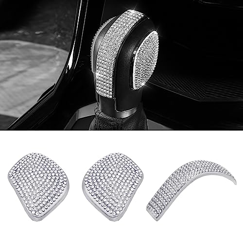 BLINGOOSE Glitzer Auto Zubehör für Volkswagen VW Schalt Knauf Abdeckung Aufkleber Bling Auto Dekor Accessoires für VW Beetle Jetta Atlas Tiguan Golf Passat Arteon Touareg Eos Strass Metall 3 Stück