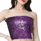 Damen Glitzer Tube Top Pailletten Top Schulterfreies Oberteil Rave Kostüm für Damen Crop Top Trägertop Nachtclub Karneval Party (DE/NL/SE/PL, Alphanumerisch, Einheitsgröße, Regular, Regular, Lila)