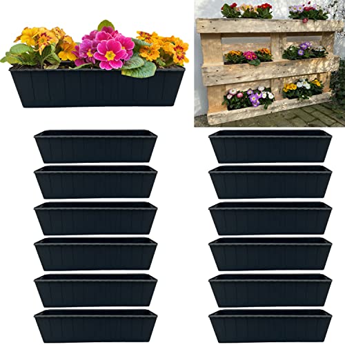 Hossi's Wholesale 12 Euro-Paletten Blumenkästen-Einsätze | 37,3cm Anthrazit | Pflanzkasten für Europalette Palette | Balkonkasten | Blumentopf | aus stabilen Kunststoff | Made in Germany
