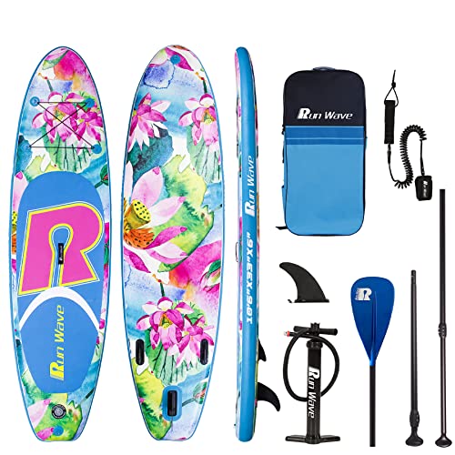 Runwave Aufblasbares Stand Up Paddle Board Anti-Rutsch Deck mit Premium SUP Zubeh?r | Breiter Stand, untere Finnen f¡§1r Surfkontrolle | Jugendliche Erwachsene Anf?nger (Lotus Pink)