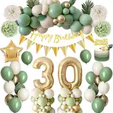 Deko 30 Geburtstag Frau Mann, Thinbal Geburtstagsdeko 30 Männer Frauen, 30 Geburtstag Frauen Avocado Grüne Gold Luftballons mit Happy Birthday Banner,Pompoms für Frau Mann 30. Geburtstag Dekorationen