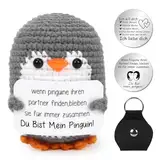 Mini Pinguin Ich Liebe Dich Geschenke, Jahrestag Geschenk für Frauen, Strickwolle Pinguin Puppe mit Liebesmünzen Karte, Pocket Hug Pinguin, Romantische Geschenk für Ehefrau Hochzeitstag Valentinstag