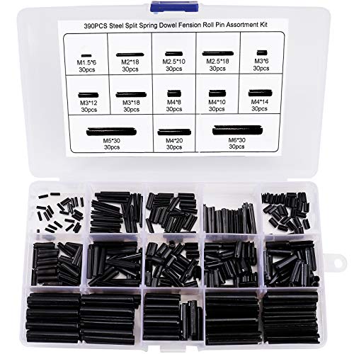 QIMEI-SHOP Spannstift Hohlsplinte Splinte Sortiment Set Hohl Federstifte Manganstahl M1,5 M2 M2,5 M3 M4 M5 M6 inkl Sortimentskasten 390 Stück