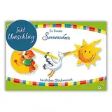 bsb Karte zur Geburt - Geburtskarte Mädchen & Junge - schöne Karte Geburtstag mit Storch-Motiv - liebevolle Happy Birthday Karte mit Umschlag - Glückwunsch-Karte Geburt in 11,5 x 17,0 cm