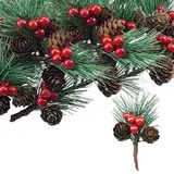 Dcsfadq Paket mit 20 Stück Tannennadeln Rote Zapfen Tannenzweig Hängende künstliche Tannenzweige Mit Beeren und Tannenzapfen Weihnachtsdekoration Set für DIY Weihnachten Craft 9 * 5 cm