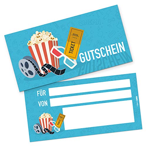 itenga Geschenkgutschein Verpackung I Geschenkkarte I Motiv Kinoticket I Gutschein I 21,0 x 10,5 cm I Postkarte zum Ausfüllen