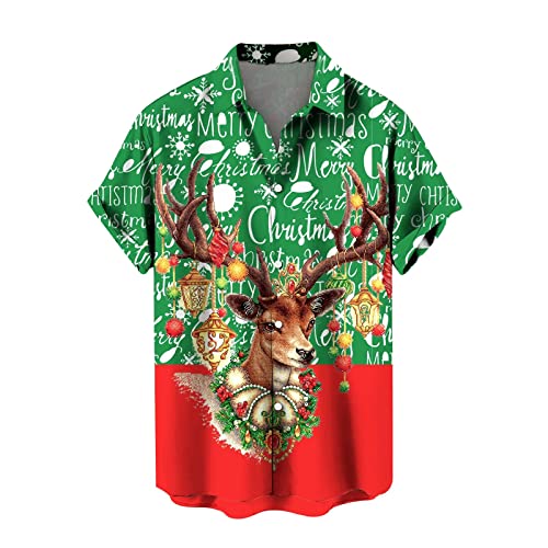 CGGMVCG Hawaiianische Weihnachtshemden für Männer Herren Grün Weihnachten Digitaldruck Tasche Weihnachten Hemden für Männer Button Down, Q, Mittel