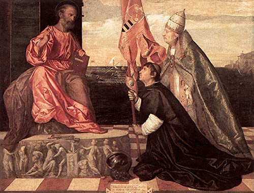 XcBAIHOUD Berühmte Gemälde Kunstdruck Wanddeko Wand Kunstdruck Wanddeko Papst Alexander IV. überreicht Jacopo Pesaro dem heiligen Petrus Tizian Wall Decoration Bilder für Wohnzimmerdekoration 60x90cm