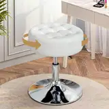 Ckaff Schminkhocker, Barhocker Schminktisch Hocker Höhenverstellbar Drehbar, Breiter Bürohocker aus Kunstleder Rund Badhocker Arbeitshocker Küchenhocker für Schlafzimmer Wohnzimmer Bar, Weiß