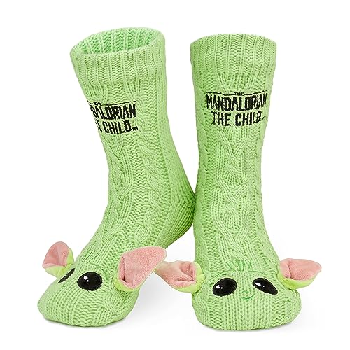 Disney The Mandalorian Kuschelsocken Herren Flauschig Hüttensocken Herren mit Noppen Baby Yoda (Grün)