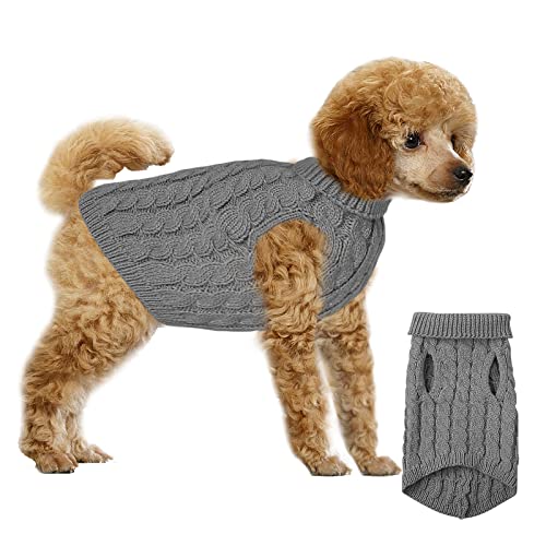 Hundepullover Haustier Pullove, Winter Warmer Hund Katzenpullover, Kleine Hunde Rollkragen Strickpullover, Strickpullover Oberbekleidung für Kleine Mittelgroße Hunde und Katzen(Grau L)