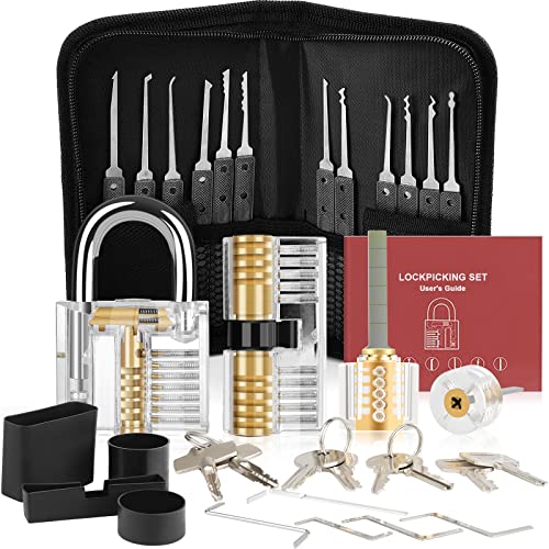 Diyife 36 Stück Lockpicking Set, [Schwierigkeit Upgrade] Dietrich Set mit 4 Transparente Schlösser und 4 Schwarze Verschlusshülsen, Handbuch für Anfänger und Professionelle Schlosser - Schwarz