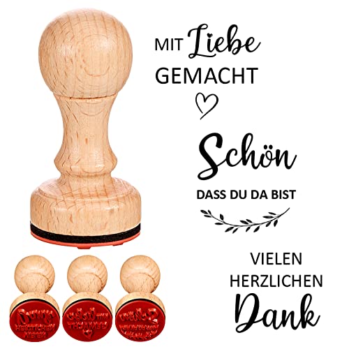 Faccito 3 Stück 3 cm Schön Dass Du Da Bist Dankeschön Holzstempel mit Griff Sammelalbum Versiegelung Stempel aus Holz Tinten Stempel für DIY Basteln Briefe Karten Hochzeit Scrapbooking