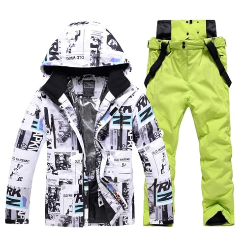 Generisch Skianzug-Herren-Schwarz, Skianzug Herren 2 Teilig Set Winddicht Ski Anzug Männer Mit Kapuze Snowboard Set Wasserdicht Schneeanzug Winter Thermoanzug Warm Skibekleidung Skijacke Und Hose