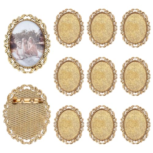 PH PandaHall 10pcs Brosche Cabochon Einstellung Vintage Brosche Blank Lünette Antike Gold Broschen Pins Tabletts Oval Cabochon Rahmen Foto Pins Basis für Hochzeit Braut Brosche DIY Handwerk 51x40x2mm