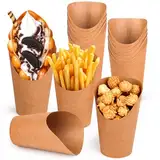 NVIYAM 50 Stück Kraftpapier Becher 12oz Frites Halter Bubble Waffeleisen Tüten Kraftpapierbecher Pommes Tüten Pommes Frites Becher Frozen Dessert Supplies Pommestüte Snacktüten für Alle Partys、Part