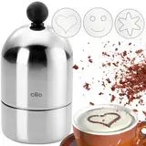 CILIO Kakaostreuer für Cappuccino, Schokostreuer für Milchschaum, Kakao Streuer Set mit 3 Barista Schablonen (Herz, Smiley, Stern Schablone) , Kaffee Topping dekorieren, Schoko Deko Latte Macchiato