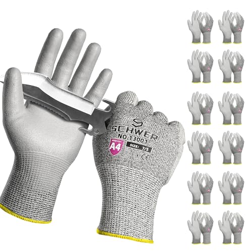 Schwer 12-Paar ANSI A4 schnittfeste Arbeitshandschuhe, Schnitt Beweis Handschuhe mit PU-Beschichtung, verwendet für Metallherstellung, Holzbearbeitung, Bau, rutschfest, langlebig,S