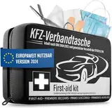 Auto Verbandskasten 2024 [EUROPAWEIT GÜLTIG] & geprüft (StVO konform) - KFZ Erste-Hilfe-Set Verbandstasche DIN 13164 zertifiziert - PKW Verbandkasten Tasche, Erste Hilfe Kasten