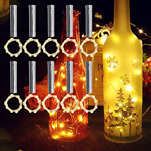 TINYOUTH 10PCS Korken mit LED Lichterkette Warmweiß, 2M/78.74in 20LED Flaschenlichter AA Batterie, Immer beleuchten, Weinflaschen Korkenlicht Flaschenlicht für Party Hochzeit Weihnachten