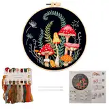 Nurila Sticken Set Erwachsene, Stickset für Anfänger, Stickbilder Erwachsene, Embroidery Kit mit Stickrahmen, Stickbilder für DIY Kunst, Handwerk Pilzmuster DIY Set Erwachsene