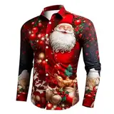 Herren Ugly Freizeithemd Lustig 3D Druck Weihnachts Freizeithemd Xmas Shirt Weihnachtsmann Hemd Langarm Business Hemd mit Weihnachtsmotiv Kostümhemd Für Festival Party